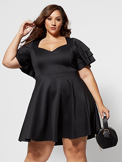 Plus Size Colette Ruffle Sleeve Flare Dress - Fashion To Figure