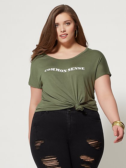 Plus Size Common Sense Lazer-Cut Graphic Tee - Fashion To Figure