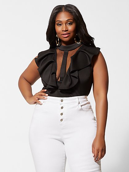 Plus Size Coralia Flutter Sleeve and Mesh Top - Fashion To Figure
