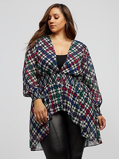 Plus Size Cordelia Hi-Lo Houndstooth Blouse - Fashion To Figure