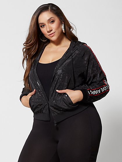 Plus Size Courtney Love Tape Bomber Jacket - Fashion To Figure