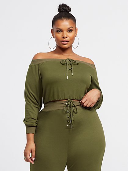 Plus Size Cristina Lace-Up Crop Top - Fashion To Figure
