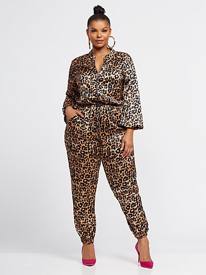 Plus Size Crystal Leopard Print Jumpsuit - Fashion To Figure