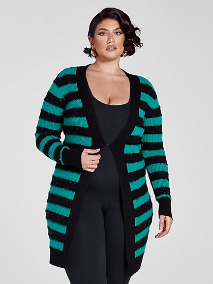 Plus Size Daniella Metallic Striped Cardigan - Fashion To Figure