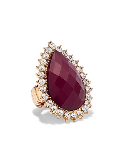 Plus Size Dark Red Rhinestone Teardrop Ring - Fashion To Figure