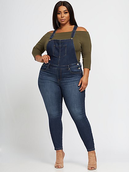 Plus Size Dark Wash Overall Skinny Jeans - Fashion To Figure