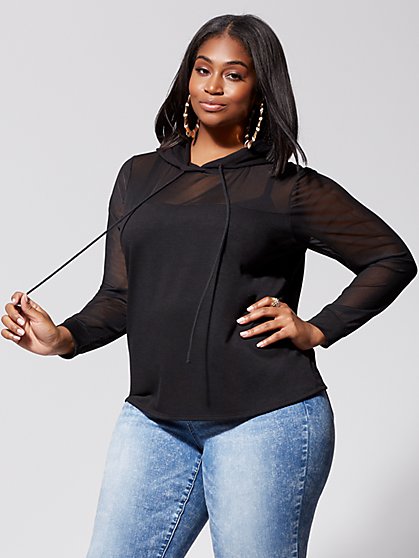Plus Size DeeDee Mesh Sleeve Hoodie - Fashion To Figure