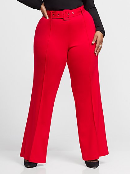 Plus Size Delphine Covered Buckle Belt Flare Pant - Fashion To Figure