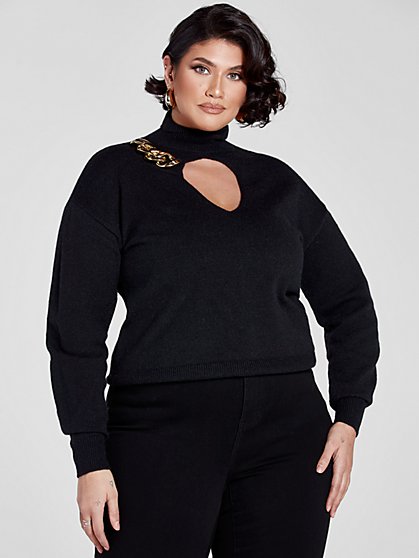 Plus Size Demi Chain Detail Pullover Sweater - Fashion To Figure