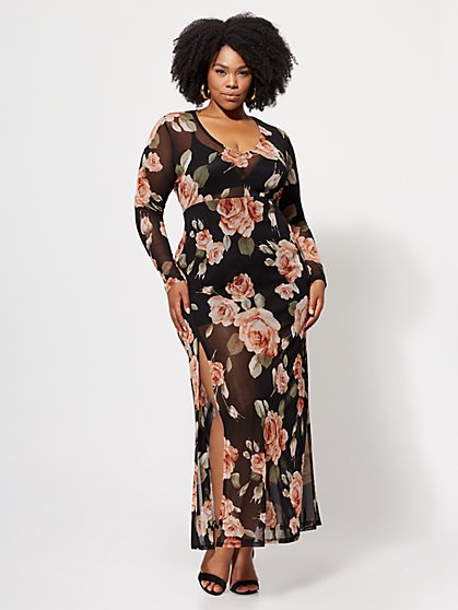 Plus Size Demi Mesh Floral Maxi Dress - Fashion To Figure