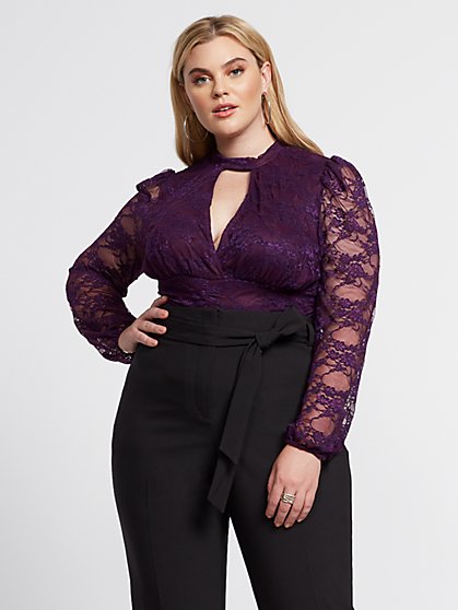 Plus Size Demi Mock Neck Lace Top - Fashion To Figure
