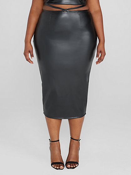 Plus Size Denisse Faux Leather Waist Strap Midi Skirt - Fashion To Figure