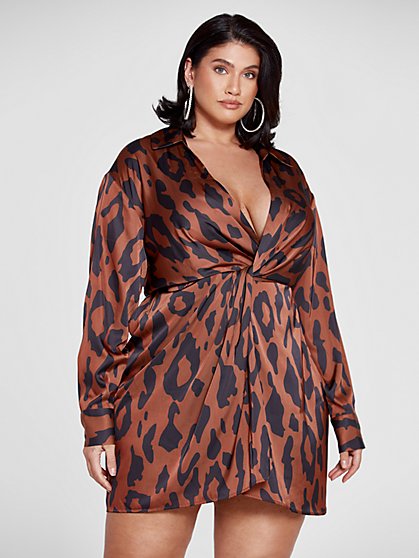 Plus Size Diane Twist Front Leopard Print Shirt Dress - Gabi Fresh x FTF - Fashion To Figure