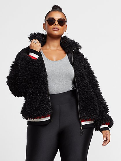 Plus Size Dixie Faux-Fur Bomber Jacket - Fashion To Figure