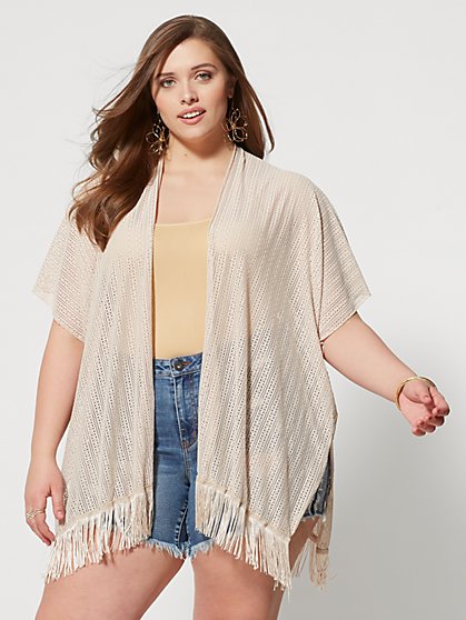 Plus Size Elise Fringe Kimono - Fashion To Figure