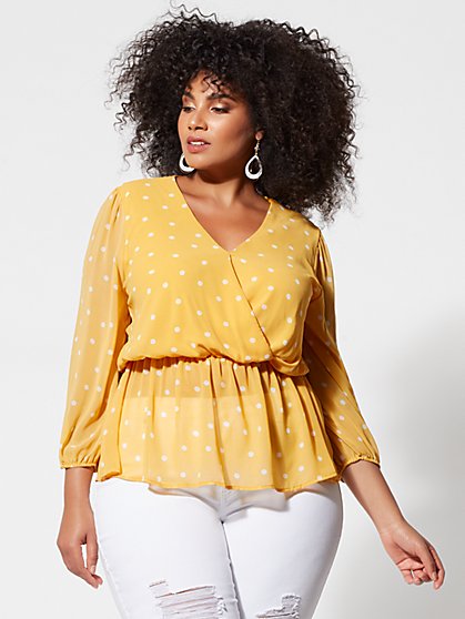 Plus Size Eliyana Polka-Dot Peplum Top - Fashion To Figure