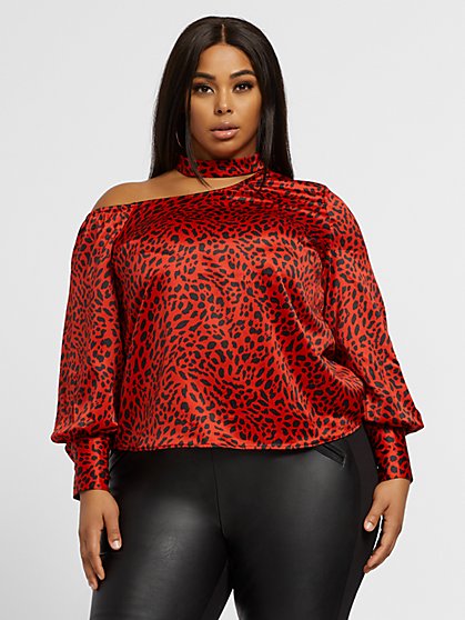 Plus Size Emma One Shoulder Cheetah Print Top - Fashion To Figure