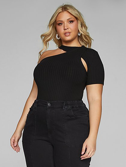 Plus Size Erika Ribbed Knit Open Shoulder Top - Fashion To Figure