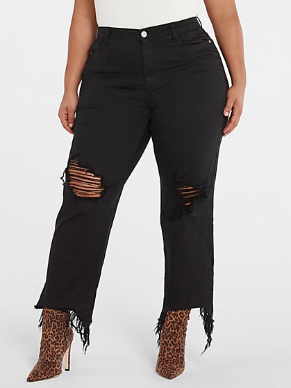 Plus Size Eve High Rise Destructed Straight Leg Jeans - Short Inseam - Fashion To Figure