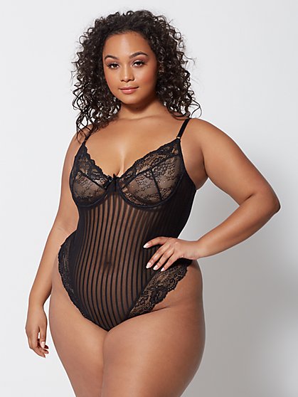 Plus Size Everly Lace and Mesh Lingerie Bodysuit - Fashion To Figure