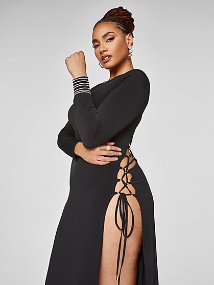 Plus Size Black Label - Liris Lace-Up Side Maxi Dress - Fashion To Figure