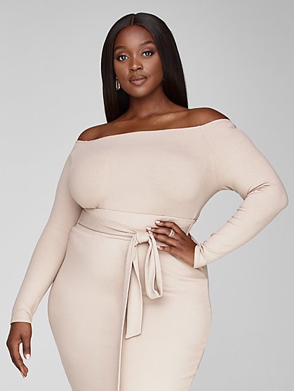 Plus Size Essentials - Off The Shoulder Rib Knit Top - Fashion To Figure