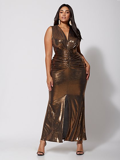 Plus Size Party Dresses For Women Fashion To Figure Plus Size Farrah Gold Ruched Maxi Dress Fashion To Figure