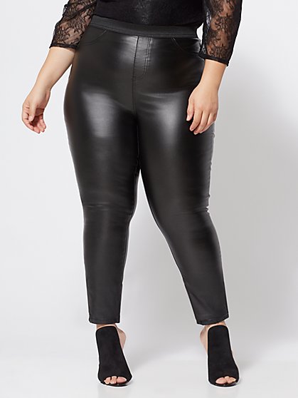 Plus Size Faux-Leather 5 Pocket Pants - Fashion To Figure