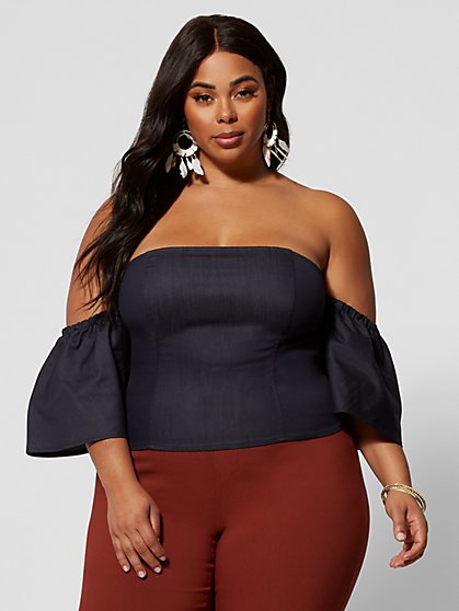 Plus Size Fernanda Denim Off Shoulder Top - Fashion To Figure