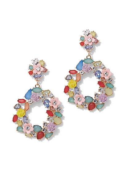 Plus Size Floral Dangle Hoop Earring - Fashion To Figure