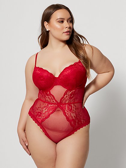 Plus Size Gemma Red Lace Lingerie Bodysuit - Fashion To Figure