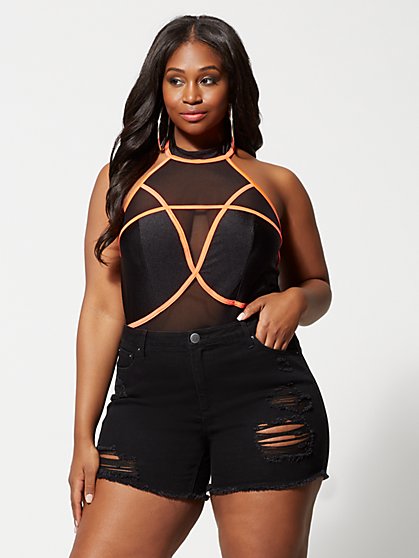 Plus Size Genette Colorblock Halter Bodysuit - Fashion To Figure