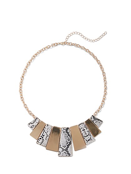 Plus Size Geometric Gold-Tone and Snake Print Necklace - Fashion To Figure