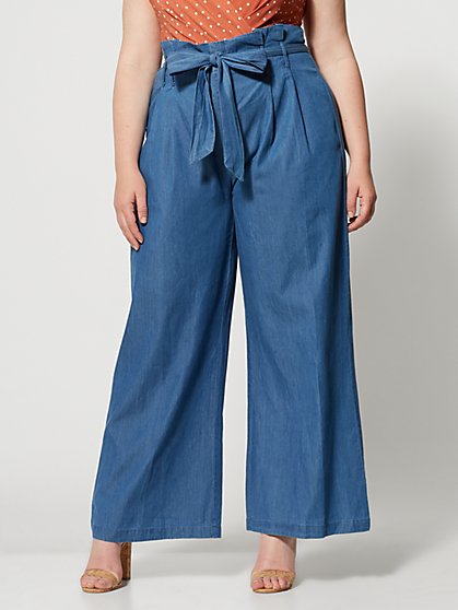 Plus Size Georgette Wide Leg Chambray Pant - Fashion To Figure
