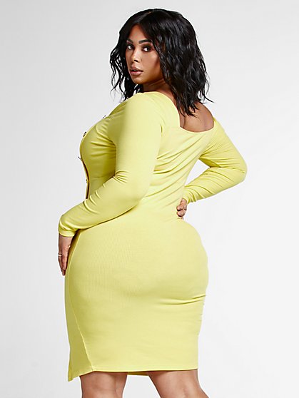 plus size yellow bodycon dress