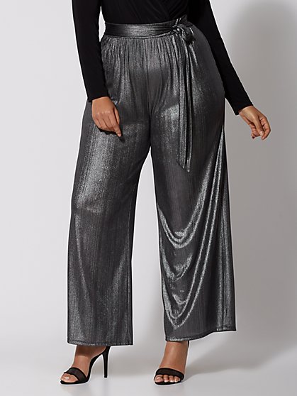 Plus Size GiGi Metallic Tie-Waist Pants - Fashion To Figure