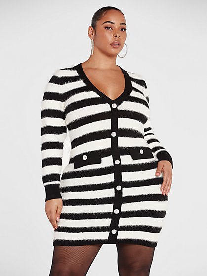 Plus Size Gina Striped Cardigan Sweater Dress - Fashion To Figure