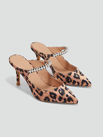 Plus Size Giovanna Leopard Print Rhinestone Strap Heels - Fashion To Figure
