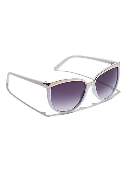 Plus Size Gold-Tone Bar White Sunglasses - Fashion To Figure