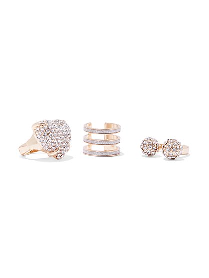 Plus Size Gold-Tone & Rhinestone Ring Set - Fashion To Figure