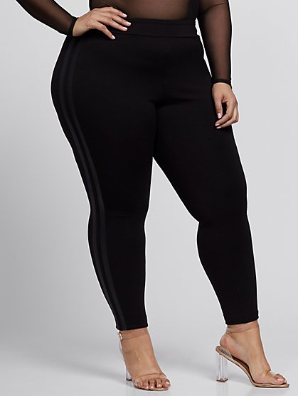 Plus Size Good Form Faux-Leather Stripe Ponte Pants - Fashion To Figure