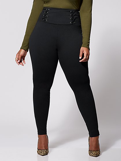 Plus Size Good Form High Waist Lace-Up Ponte Pants - Fashion To Figure