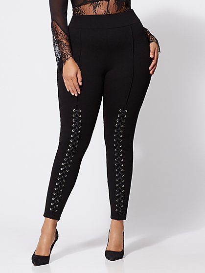Plus Size Good Form Lace-Up Ponte Pants - Fashion To Figure
