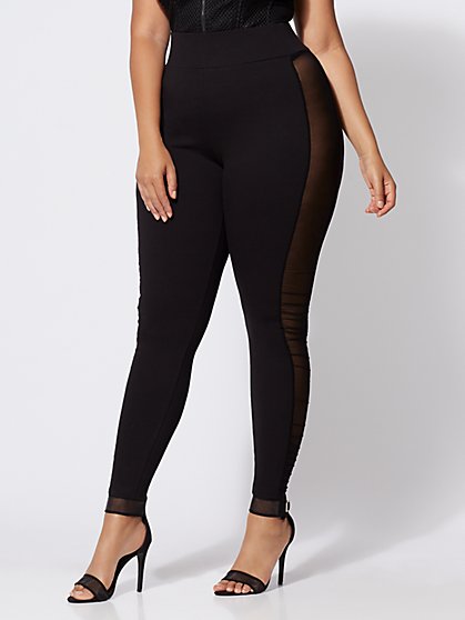 Plus Size Good Form Mesh-Panel Ponte Pants - Fashion To Figure