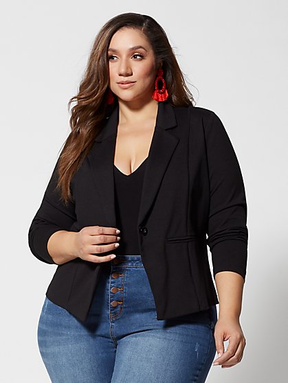 Plus Size Good Form Ponte Collared Blazer - Fashion To Figure