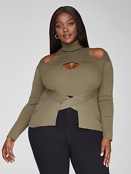Plus Size Grace Cutout Turtleneck Sweater - Fashion To Figure