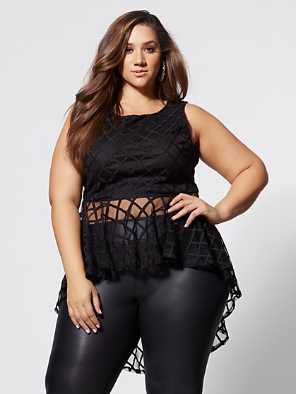 Plus Size Grid Mesh Peplum Top - Fashion To Figure