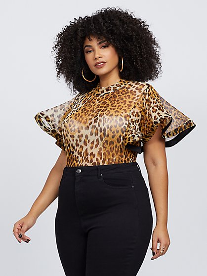 Plus Size Hadlee Leopard Print Mesh Bodysuit - Fashion To Figure
