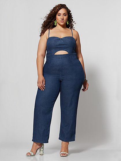 Plus Size Halia Cut-Out Denim Jumpsuit - Fashion To Figure