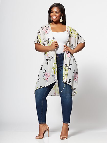Plus Size Harmony Floral Print Duster - Fashion To Figure